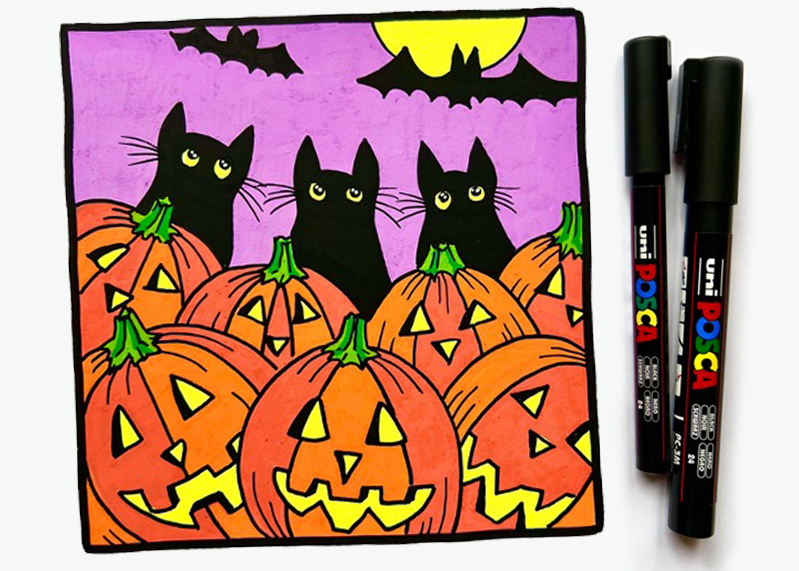Черные кошки - арт маркерами POSCA